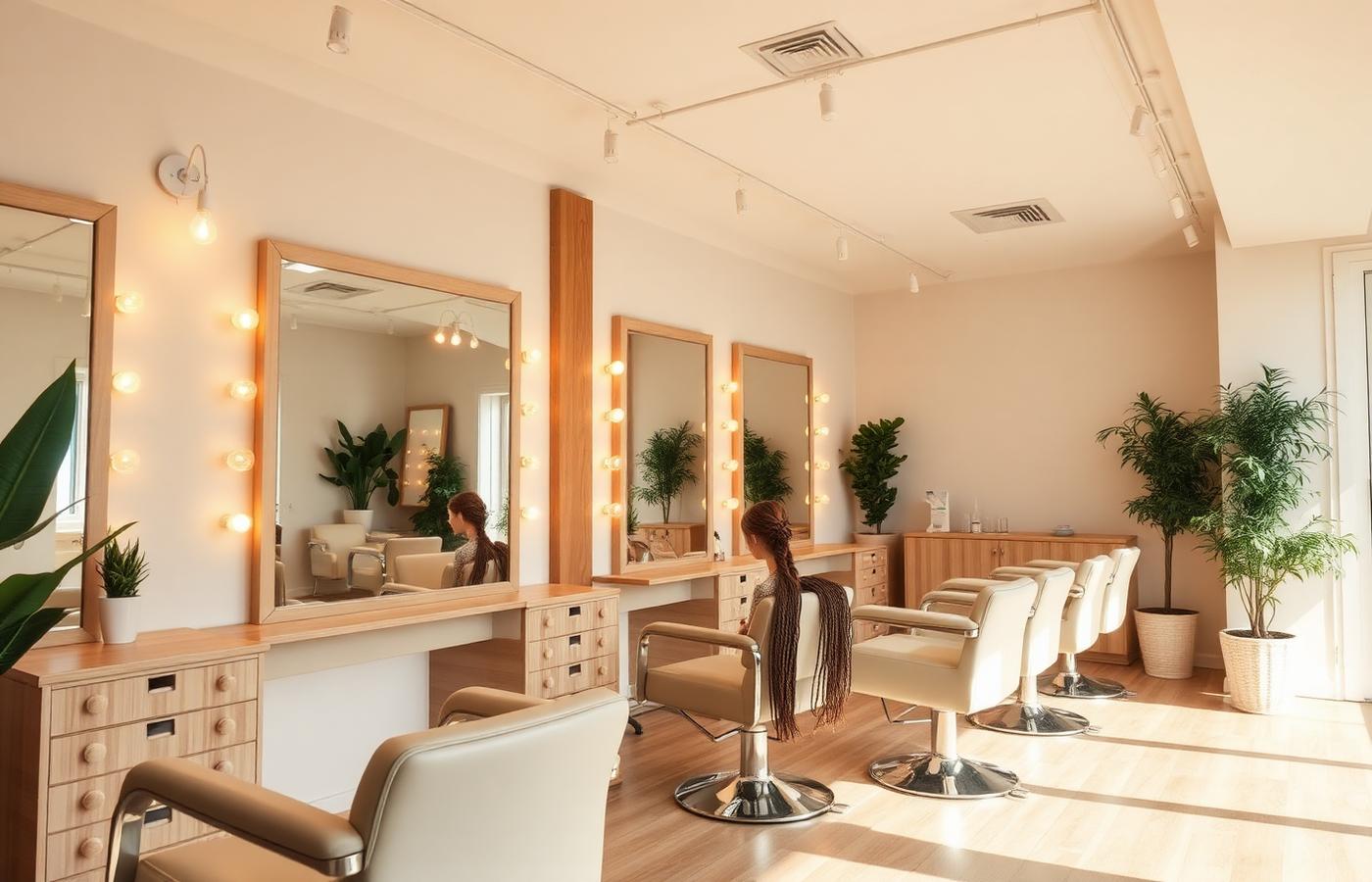 Interior of Hadja Hair Braiding Salon with styling chairs and mirrors